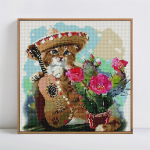 Ristpistes Loomade teemantmaaling Kass m&auml;ngib kitarri T&auml;is&uuml;mmargused kivid Teemanttikandid 30x30CM