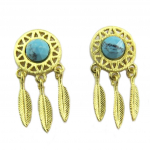 7bis [P8218] - K&auml;sitsi valmistatud  Boho  k&otilde;rvar&otilde;ngad (unen&auml;op&uuml;&uuml;dja) t&uuml;rkiissinine kuld - 18x9 mm t&uuml;rkiissinine