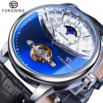 Forsining Moon Phase automaatne k&auml;ekell Royal Men Golden veekindel mehaaniline k&auml;ekell vabaaja ehtsast nahast Tourbillon kell
