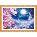 T&auml;is&uuml;mmargune puur 5D DIY teemantmaal  Paar delfiin  3D tikandid Ristpistes Kodukaunistus 20X30CM