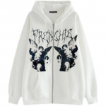 Hip Hop T&auml;navar&otilde;ivad Naiste Pusad Goth Angel Tumeda tr&uuml;kiga t&otilde;mblukuga jope mantel Harajuku Y2K kapuutsiga top riided Meeste naiste punkriided S valge