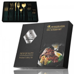 24 tk musta k&auml;epidemega kuldne s&ouml;&ouml;giriistade komplekt roostevabast terasest nuga kahvel lusikas lauan&otilde;ude komplekt festivali k&ouml;&ouml;gi s&ouml;&ouml;giriistade kingitus 24pcs + 1 box roheline/kuld