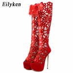 Eilyken Summer Platform Gladiator Hollow Naiste sandaalid Avatud varbaga P&otilde;lv K&otilde;rged Saapad Sandaalid T&otilde;mblukk &Otilde;hukesed k&otilde;rged kontsad Sandaalid 35 punane