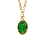 Les Tr&eacute;sors De Lily [R5495] - K&auml;sit&ouml;&ouml;na valmistatud h&otilde;bedast kaelakee Virgin Mary kuldroheline - 10x7 mm roheline