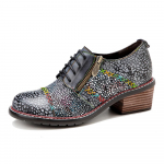 Johnature Retro Pumps naiste kingad ehtsast nahast &uuml;mmarguse varba lukuga rahvusliku stiili printimine vaba aja paksude kontsadega kingad 36 hall v&auml;rv