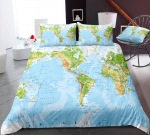 3D World Map voodipesukomplekt k&otilde;rglahutusega digiprindiga udusulgedega tekikott padjap&uuml;&uuml;r 2 v&otilde;i 3 t&uuml;kki AU180 * 210 t&auml;issuuruses kodukaunistus UK Single 135x200cm