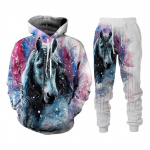 Loomad 3D Hobuse tr&uuml;kitud Meeste Lukuga kapuuts / Dressipluus / P&uuml;ksid Unisex Streetwear dressikomplekt meeste/naiste vabaaja jope &uuml;likond XS