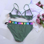 Kaheosaline komplekt naiste riided &Uuml;likond eraldab ujumisriided Naiste polsterdatud push-up rinnahoidja bikiinikomplekt ujumistrikoo mustrid triibud rannariided XXL