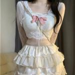 Jaapani Lolita Kawaii 3-osaline komplekt naiste pitsidega magus peokook seeliku&uuml;likond naistele vibu Elegantne k&otilde;rge v&ouml;&ouml;kohaga seelikud, 2023. aasta suve&uuml;likond S valge