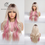Blond Unicorn s&uuml;nteetiline ombre pruun segatud roosa Blond pikad lainelised parukad tukkidega Cosplay peoks, kuumuskindel kiud naistele