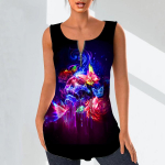 Naiste moodsad V-kaelusega s&auml;rgid vabaaja topid Naiste 3D pealuu ja roosidega prinditud vest Suures suuruses varrukateta pluusiga mantlid XS roosa