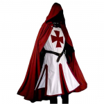 Cosplay kost&uuml;&uuml;m, keskaegne tuunika ja kapuutsiga mantlir&uuml;&uuml;tlite templir&uuml;&uuml;tlite renessanss Cape Knight kost&uuml;&uuml;m, kapuuts, meeste LARP S