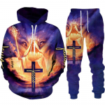 Kaheosaline komplekt Christian Bible Faith Jesus God meeste kapuuts/&uuml;likond Lahe 3D L&otilde;vi tr&uuml;kitud t&auml;navar&otilde;ivad paari riided s&ouml;rkimisdress 3XL