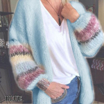 Talvine naiste kampsun mantel Triibuline Moh&auml;&auml;r kardigan Talvine soe latern Varrukad Kootud kampsun Vabaaja vabad naiste topid M sinine