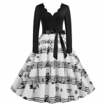 Naiste vintage kleit V-kaelusega lillelise servaga A-line vibu kaunistus, suur kiik, ruuduline printiga midikleit, kontrastses v&auml;rvitoonis pikkade varrukatega gooti j&otilde;ulupidu M roheline