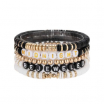 5 tk / komplekt Bohemia stiilis k&auml;sitsi valmistatud punutud k&auml;ev&otilde;ru v&auml;rviline kiri l&auml;bipaistev helmed elastne k&auml;ev&otilde;ru ehe kingitus must