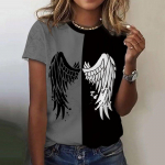 Naiste T-s&auml;rk Mood l&uuml;hikeste varrukatega naiste topid 3D Wings Prindiga vabaaja T-s&auml;rk naistele Pullover Suveriided Suured s&auml;rgid 3XL