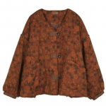 Johnature naiste vintage printiga lillelised pargid V-kaelusega pikkade varrukatega n&ouml;&ouml;biga talvemantlid soojad pluss puuvillased riided parkad One Size kohv