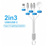 Fonken 5-&uuml;hes kella ja telefoni laadija USB/USB-C iOS-i/i-Watchi/C-t&uuml;&uuml;pi laadimisdoki l&uuml;hike p&otilde;imitud kaabel Huawei iPhone iWatch seeria jaoks 2 in 2 valge