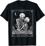 The Lovers Vintage Tarot Card Astrology Skull Horror Occult Unisex T-s&auml;rk S