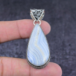 Natural Blue Lace Agate Gemstone Handmade 925 Sterling Silver Pendant 2.36 v3m35
