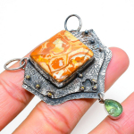 Natural Bird Eye Jasper,Tsavorite Stone 925 Sterling Silver Pendant 2.68 u0p46