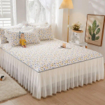 Printsessi tepitud voodiseelik Kolmeosaline komplekt Paksendatud puuvillane voodikate koos seelikuga Tolmukindel linane voodipesu pitsist voodilina 3 Pcs 120x200cm