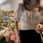 WTEMPO L&uuml;hikesed mullivarrukatega v&ouml;&ouml;ris&auml;rgid Naiste suvised &scaron;ikid vabaaja topid Naiste prantsuse stiilis kandiline krae, soliidsed &otilde;hukesed k&auml;rbitud topid S must