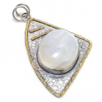 Natural Rainbow Moonstone Stone 925 Sterling Silver Two Tone Pendant 2.76 z4v27