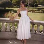 Moodne kandiline kaelarihm varrukateta naiste kleit 2024 suvine k&otilde;rge v&ouml;&ouml;kohaga tr&uuml;kitud Sling naiste pikk kleit Elegantne vabaaja vintage A Line kleidid 24172 S valge