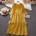 Suvine tikandid Puhkuse pikk kleit Naiste rahvuslik stiil lilleline vintage peo Midi kleidid Naiste avar mood Soliidne retro rannakleit Uus S kollane