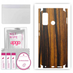 apgo Protective Skin Sticker for the back+sides compatible with Tecno Spark 5, Full Wrap Film, Foil, Vinyl - Pattern Tigerwood