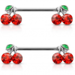 Pierced Owl 14GA 316L Stainless Steel Lucky Double CZ Cherry Ends Nipple Barbells, Sold as a Pair Silver Tone