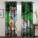 Metsakuningas Tiiger Loomade Seeria Luksuslikud P&auml;ikesekardinad 2 t&uuml;kki Elutuba Magamistuba Kodu Kaunistamine Konksuga l&auml;bitorkamine 100W130H(CM)40x51in&Grommet Top
