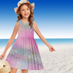 T&uuml;drukute kleit varrukateta 3D-roosa taustaga prinditud suvine igap&auml;evane armas vabaaja armas lastele Line-kleit paakkleit 120 punane