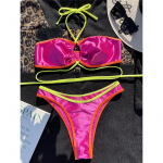 Seksikas m&auml;his p&auml;itsetega Brasiilia bikiinid, naiste ujumistrikoo, naiste ujumisriided, kaheosaline bikiinikomplekt, supelkost&uuml;&uuml;m, ujumine S roosa