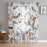 Kass Koomiks Lemmiklooma P&auml;ikeseprillid Kiisu Kala Kutsikas Doodel T&uuml;ll &Otilde;hukesed Kardinad Elutuppa K&ouml;&ouml;gi Dekoratsioon Voile Organza Kardin 135W x 114H(cm)