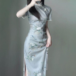 &Scaron;ampanjav&auml;rvi naiste cheongsam, keskmise pikkusega, kevad-suvine igap&auml;evakleit L  gray