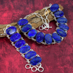 Lapis Lazuli v&auml;&auml;riskividest ehted, 925 sterlingh&otilde;bedast k&auml;ev&otilde;ru ja kaelakee ehtekomplekt talle, suurep&auml;rane k&auml;sitsi valmistatud suur h&otilde;bedane komplekt naistele Adjustable With 8"-18"