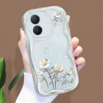 Armas koomiksimustriga kreemjas tekstuuriga korpus, lainelise servaga pehme silikoonkaanega telefoni&uuml;mbris Vivo jaoks Vivo S1 valge