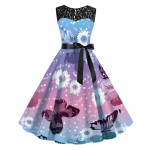 Naiste Mood Pitsist Patchwork &Uuml;mar Kaelus Varrukateta Tr&uuml;kiga V&ouml;&ouml;kohast Kogutud Kleit (Koos v&ouml;&ouml;ga) L sinine