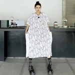 Xitao Geometry Print Patchwork Pullover Moodne avar kleit ZY8751 One Size valge