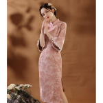 Elegantne muudetud cheongsam retro seemisnahast kleit 2XL beež