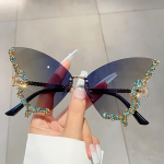 Butterfly Rimless For Women Bling Rhinestone Gradient Dekoratiivsed toonid kost&uuml;&uuml;mipeoks Prom moeprillid kollane