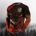 3D-printimine O-kaelusega pikad varrukad Plus Size T-s&auml;rk Meeste riided Retro meeste pikkade varrukatega T-s&auml;rk Skull Long T-s&auml;rk Meeste T&auml;nav S