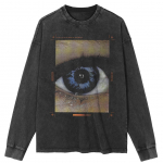 Streetwear Suure Silmaga Graafikaga Pestud Must T-s&auml;rk Puuvill Unisex &Uuml;laosad T-s&auml;rgid Pluss Suurus Pikk T-s&auml;rk S must