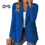 Naiste bleiser Slim Fit, pikkade varrukatega reisikost&uuml;&uuml;mi mantel &Uuml;hev&auml;rviline &uuml;he nupuga bleiser kontoris igap&auml;evaseks kandmiseks &otilde;htuseks peoks L sinine