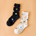 BT21 Basic žakaarmustriga sokid must-valged 2 tk kinkekomplekt (2 Valikud) 1SET