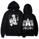 Jujutsu Kaisen Ryomen Sukuna tr&uuml;kitud kapuuts s&uuml;gisfliis mood Anime Graafiline fliis pikkade varrukatega meeste vabaaja ja hubane pullover S must