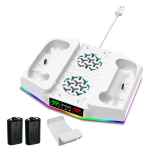Jahutusalus ja laadimisjaam Xbox Series S jaoks koos RGB valgusega, kiirlaadija tarvikud 2*1400 mAh laetavate akudega, k&otilde;rvaklappide konks 19.6*15.4*4cm valge